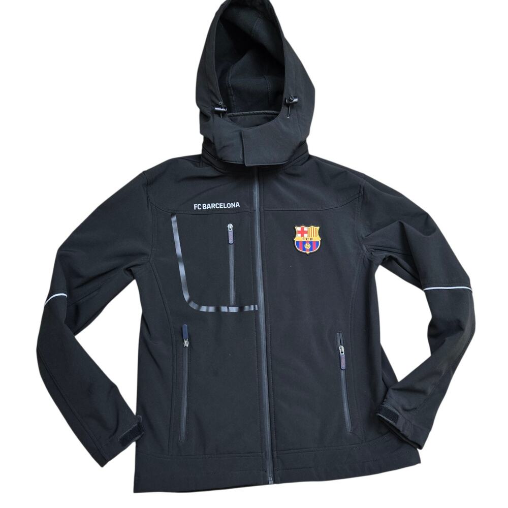 FC Barcelona Jacket Mens Small Soccer Hooded Softshell Fleece Lined